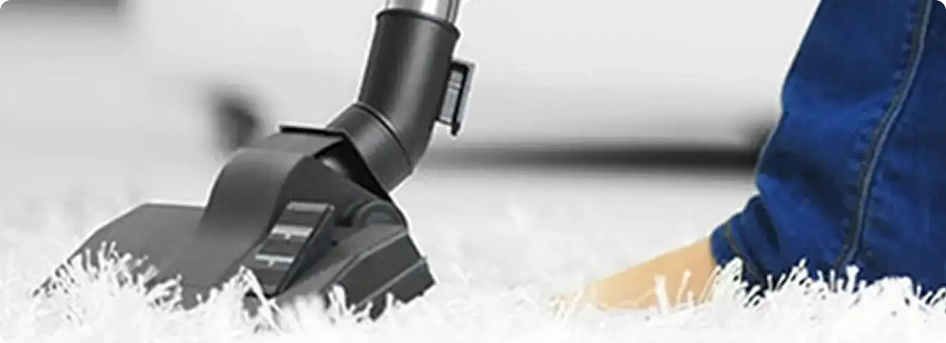 Close-up of a professional vacuuming a white carpet in Springfield.